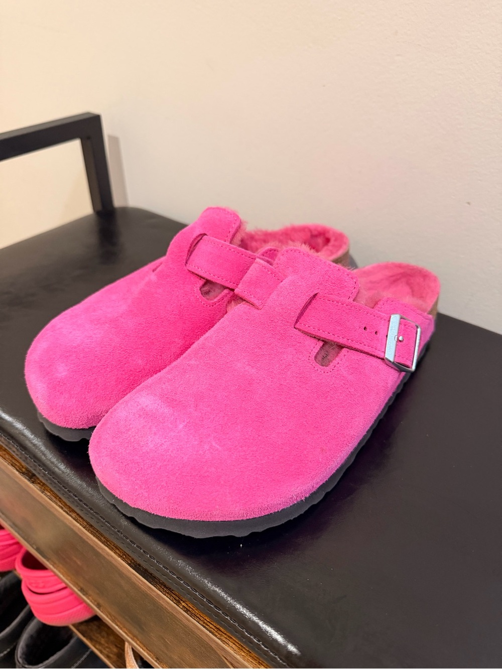 Birkenstock Kids Hot Pink Suede Clog with Buckle